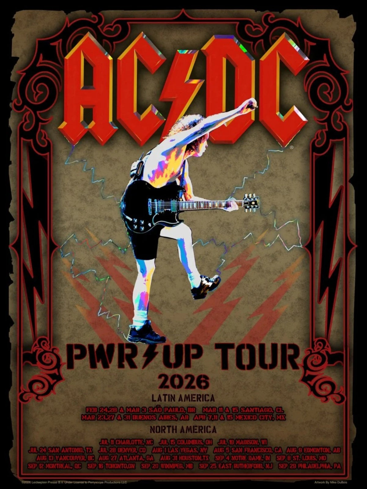 AC/DC Official Power Up Tour Poster 2026 FOIL Latin & North American Signed AE