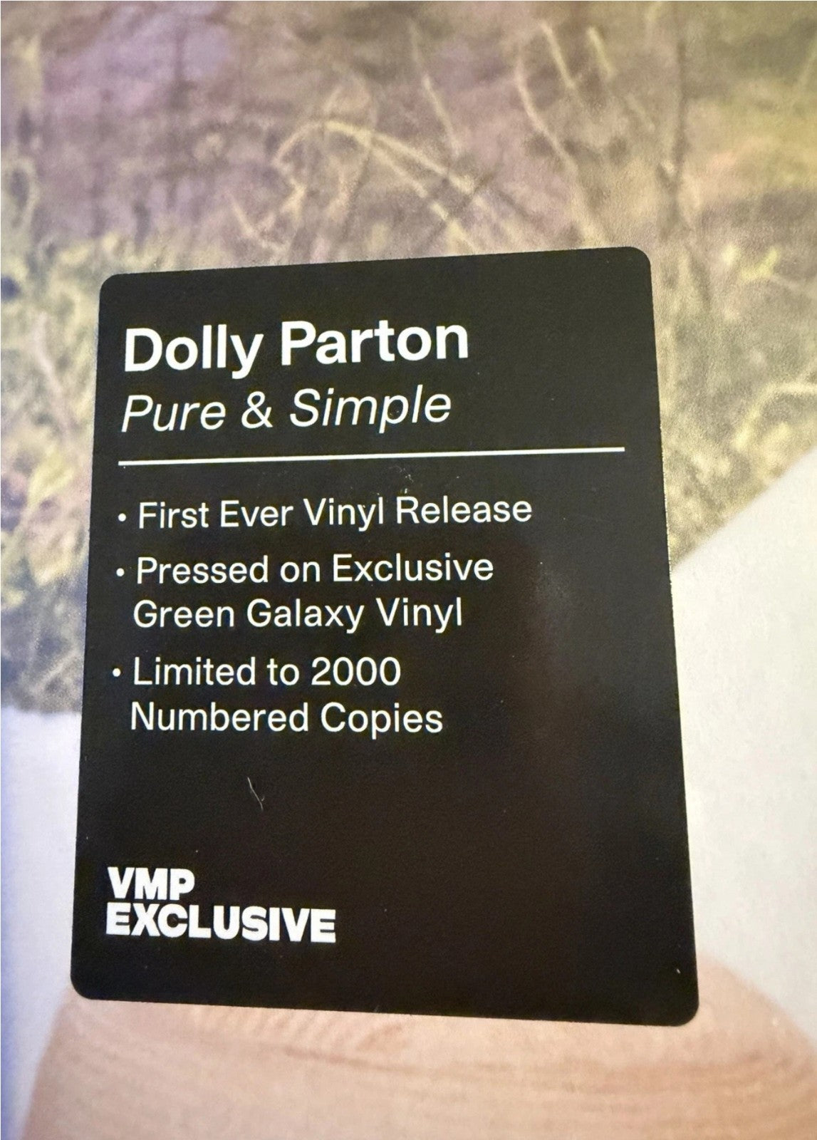 DOLLY PARTON PURE & SIMPLE VINYL NEW! LIMITED 2000 GREEN LP HEAD OVER HIGH HEELS