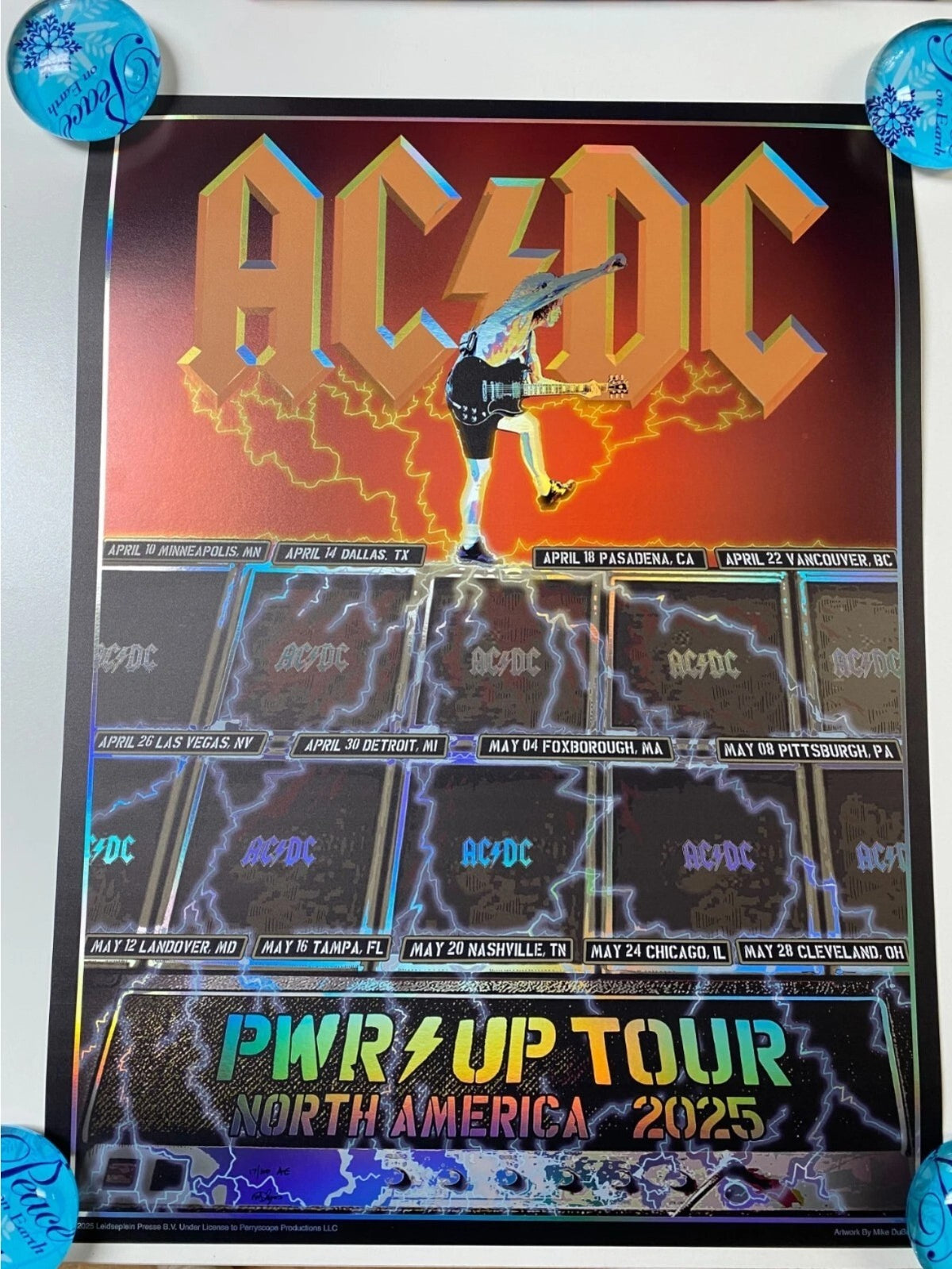 AC/DC 2025 Tour RAINBOW FOIL Poster LIMITED EDITION Power Up SIGNED AE DUBOIS