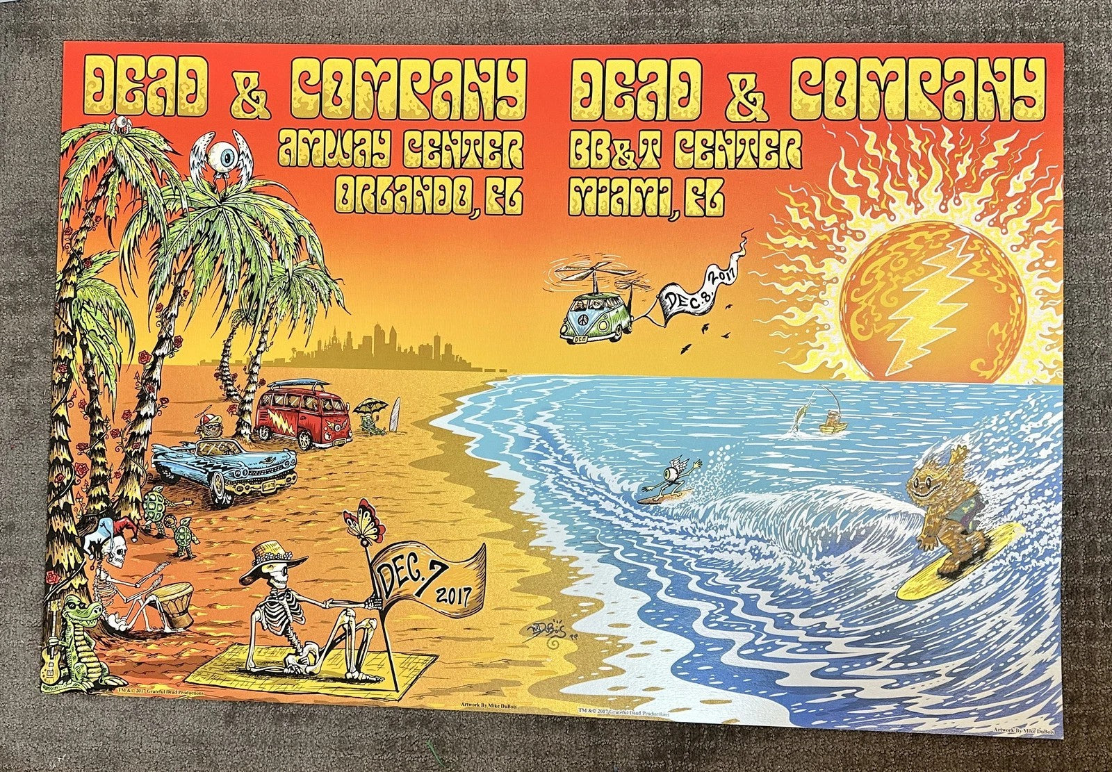 Dead & Company Uncut Concert Poster 2017 FLORIDA Miami + Orlando DuBois VERYRARE