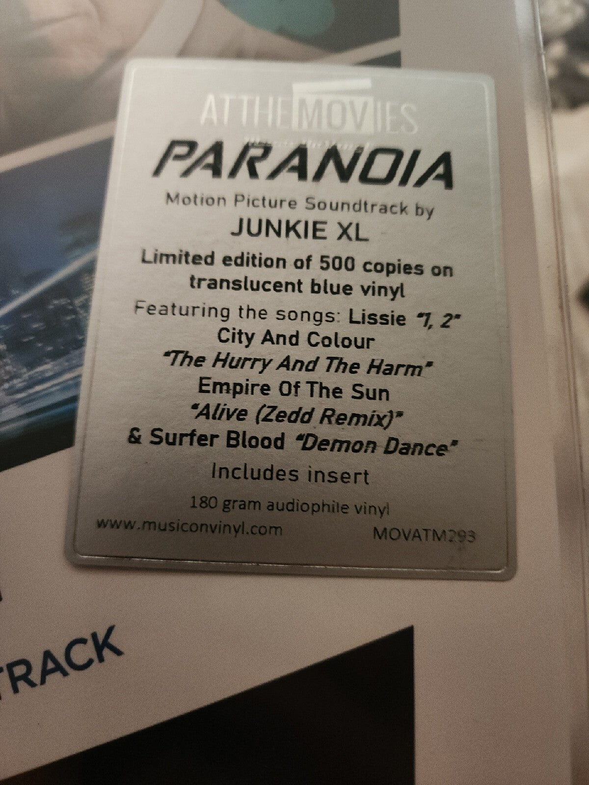 Paranoia (Soundtrack) Junkie XL [Import] [Blue Vinyl] NEW LP Album LIMITED 500