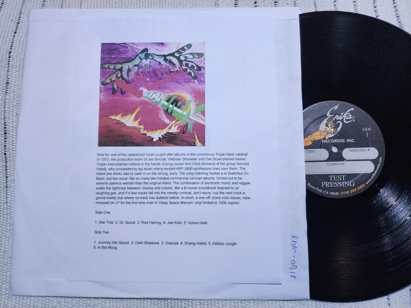 Vulcans Star Trek RARE TESTPRESS Vinyl LP Record Electronic Reggae 1972 RGM-0918