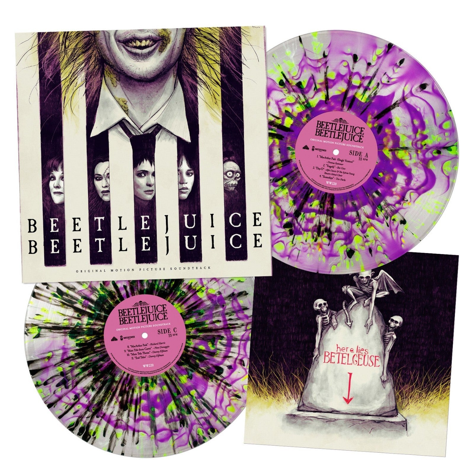 Beetlejuice Beetlejuice Soundtrack 2x PURPLE GREEN VINYL & Art Print Poster NEW!
