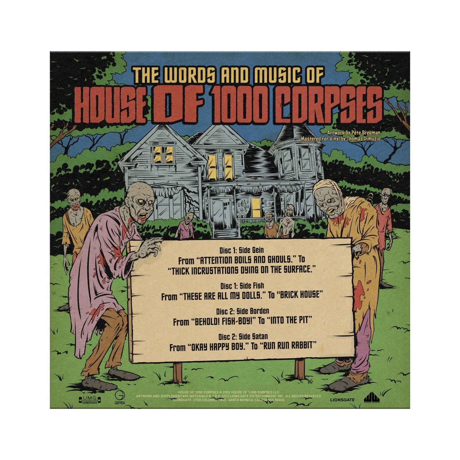 House of 1000 Corpses THE WORDS AND MUSIC OF Vinyl + 28 PG Booklet Read Along