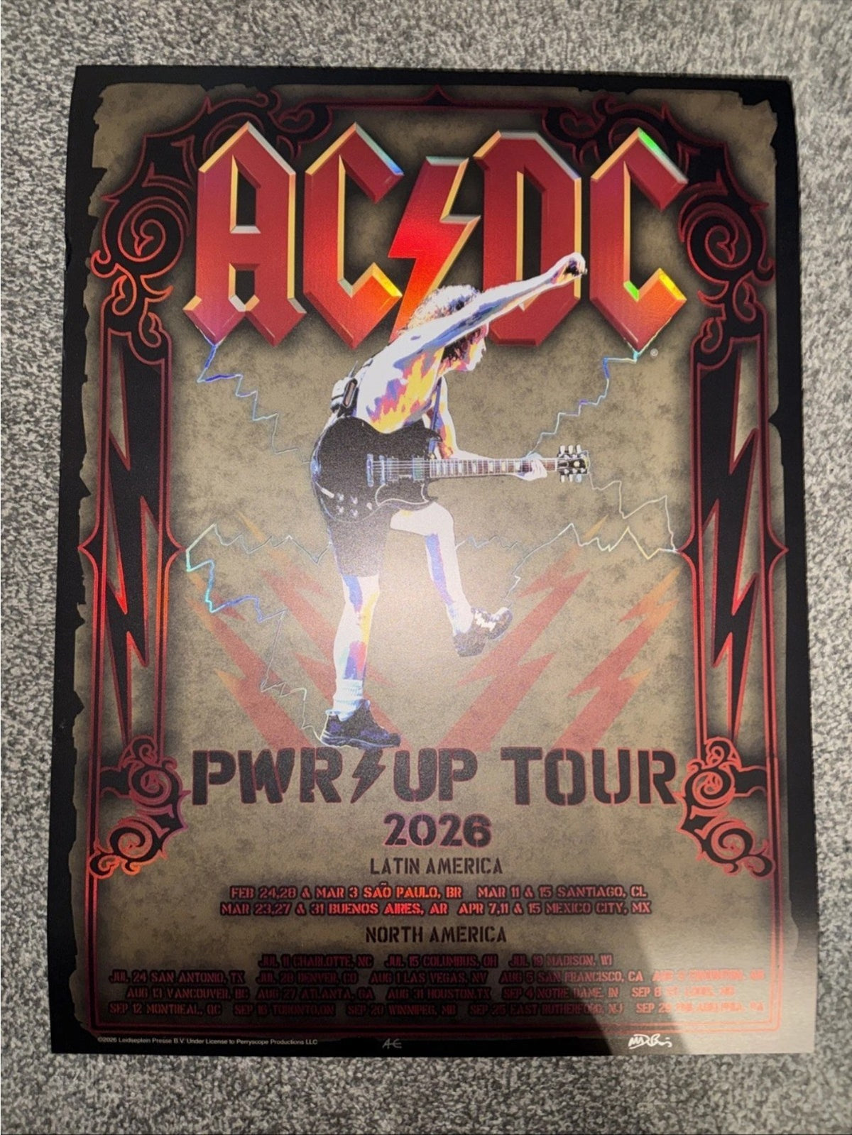AC/DC Official Power Up Tour Poster 2026 FOIL Latin & North American Signed AE