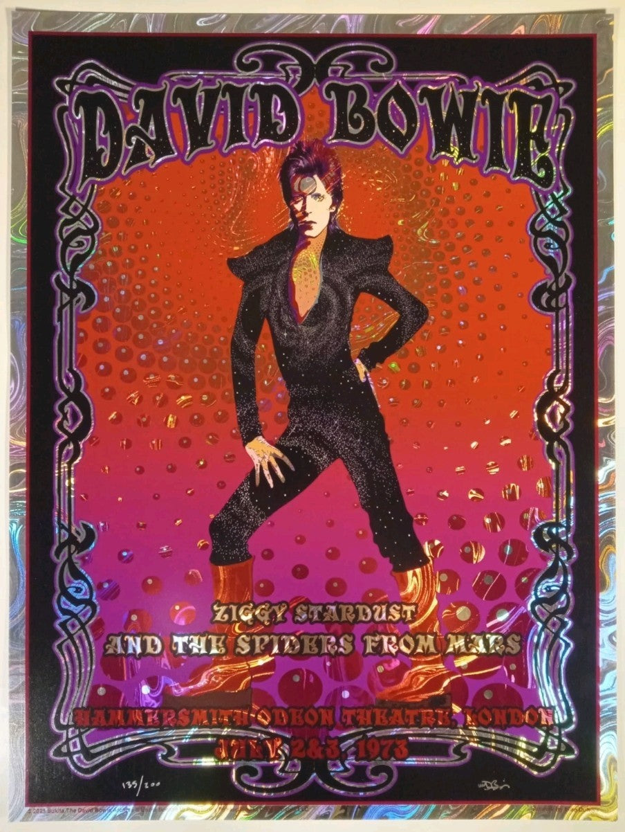 David Bowie - Ziggy Stardust - Foil Poster - Hammersmith Odeon July 1973 Dubois