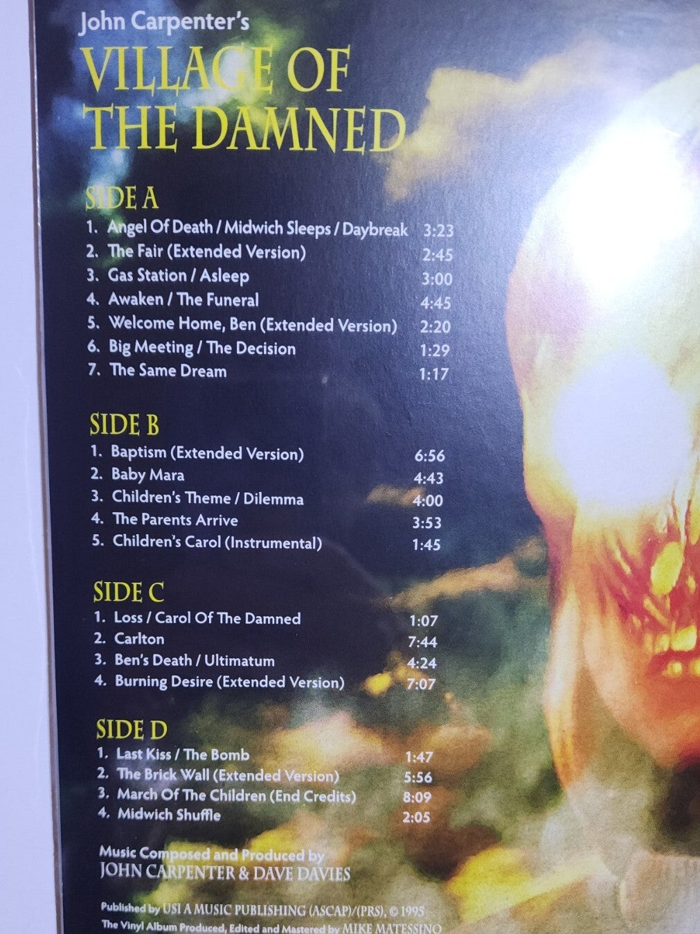 VILLAGE OF THE DAMNED Horror Soundtrack RSD COLOR VINYL 2 LP JOHN CARPENTER