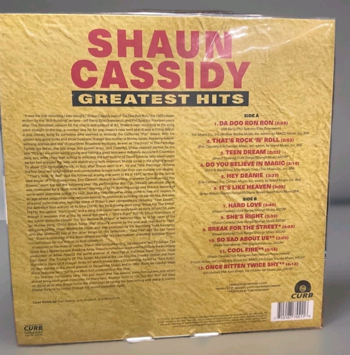 SHAUN CASSIDY GREATEST HITS LP Clear VINYL 1992 Compilation Album NEW + SEALED