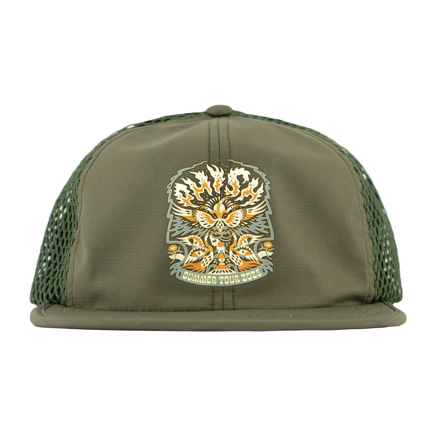Phish Hat 2025 Flaming Bird Heads 2025 SUMMER TOUR HAT Mesh Official Dry Goods