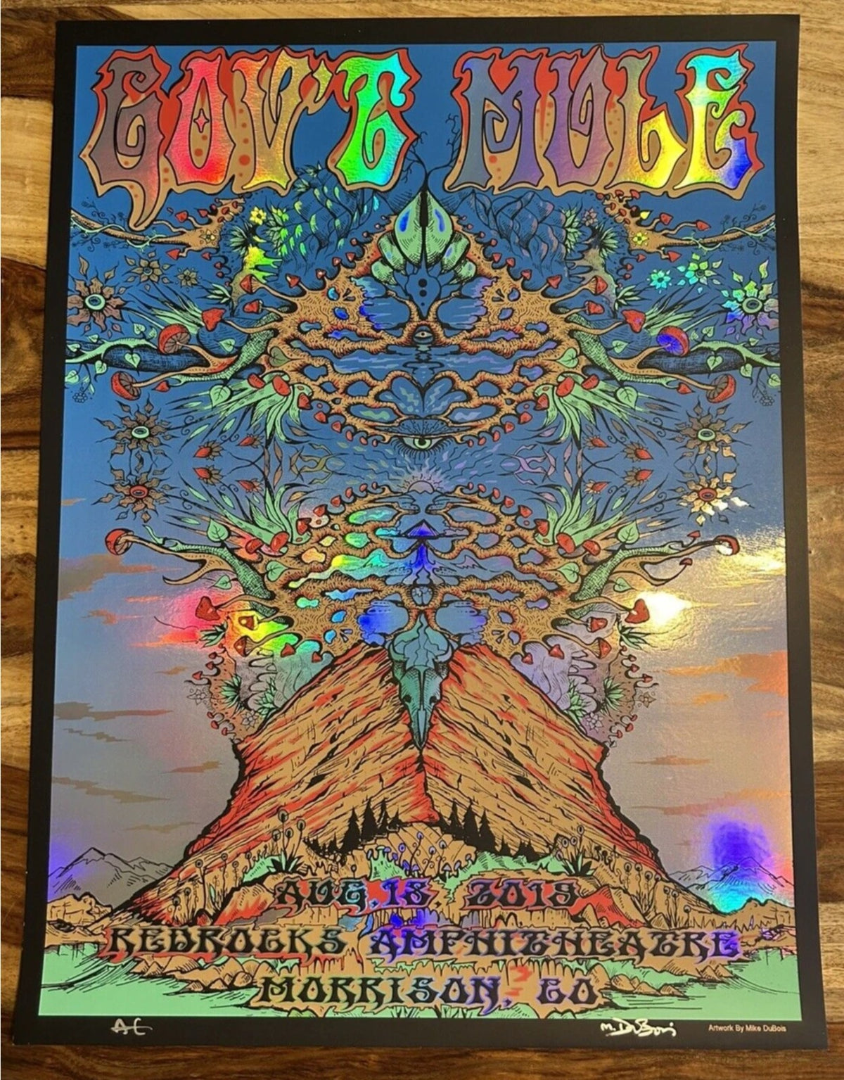 GOV'T MULE AUGUST 18 2019 Red Rocks Rainbow Foil Variant Poster SIGNED AE NEW