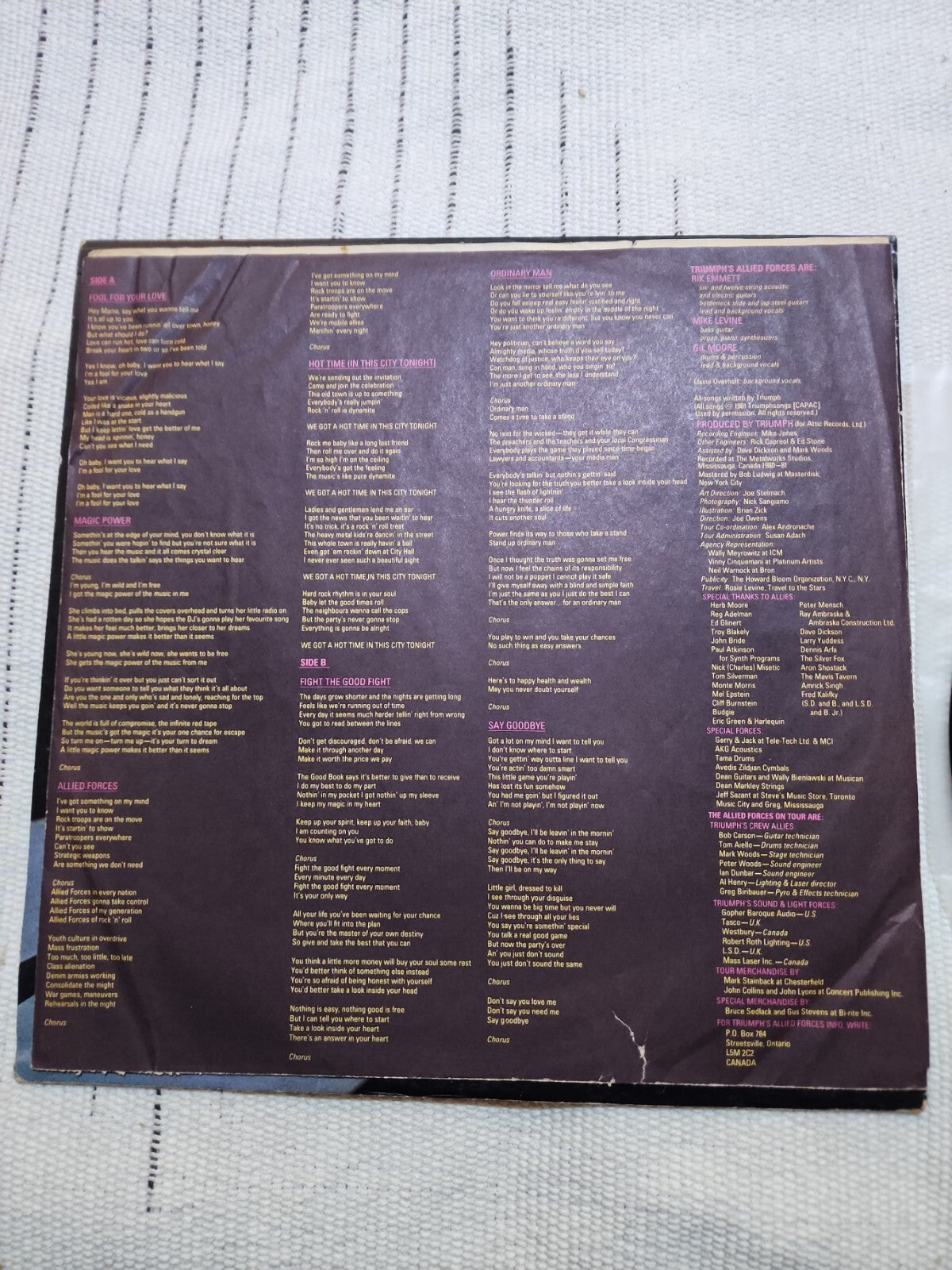 TRIUMPH "Allied Forces" LP Original 1981 RCA US First Press Vintage Vinyl Rock