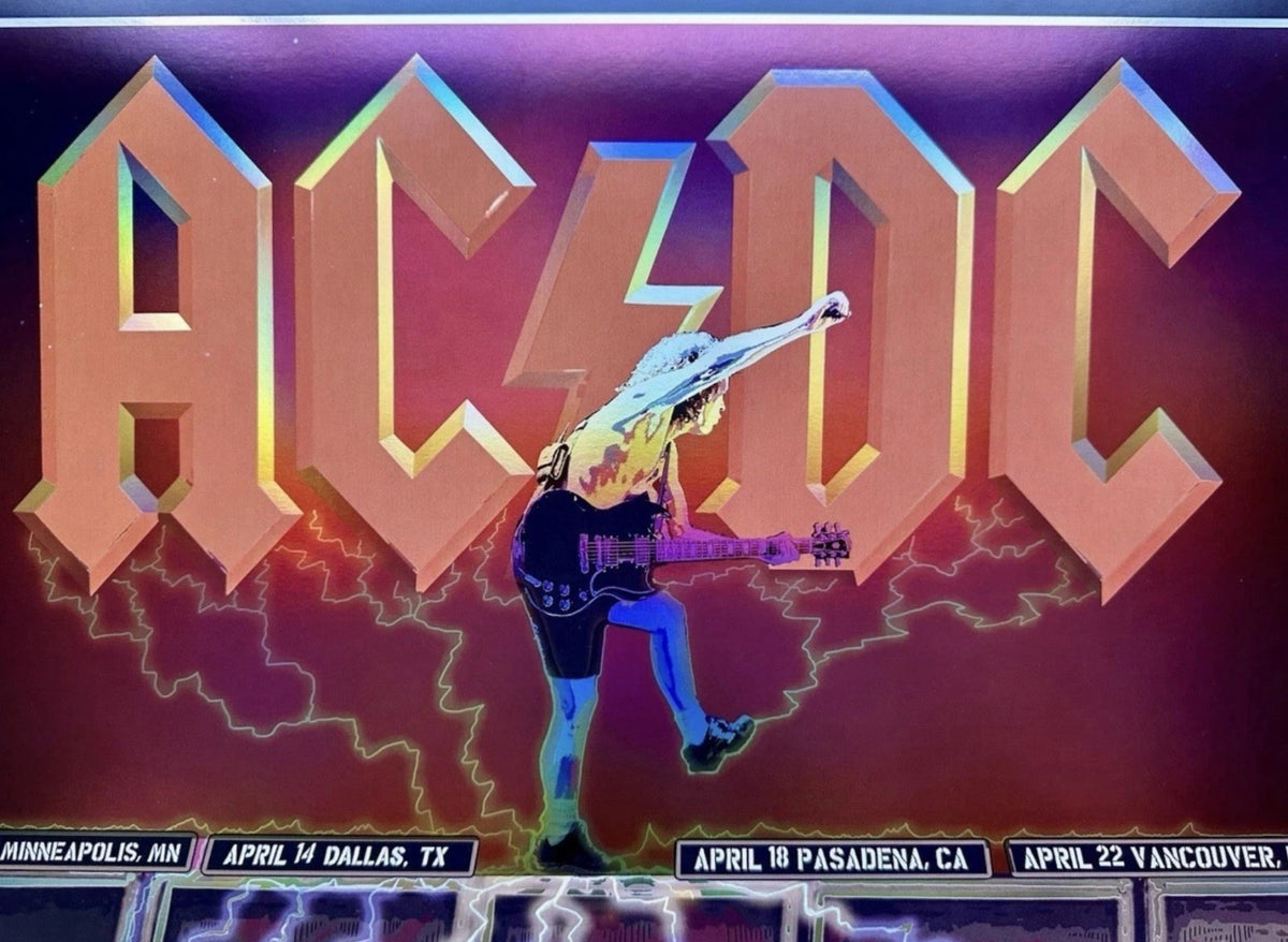 AC/DC 2025 Tour RAINBOW FOIL Poster LIMITED EDITION Power Up SIGNED AE DUBOIS