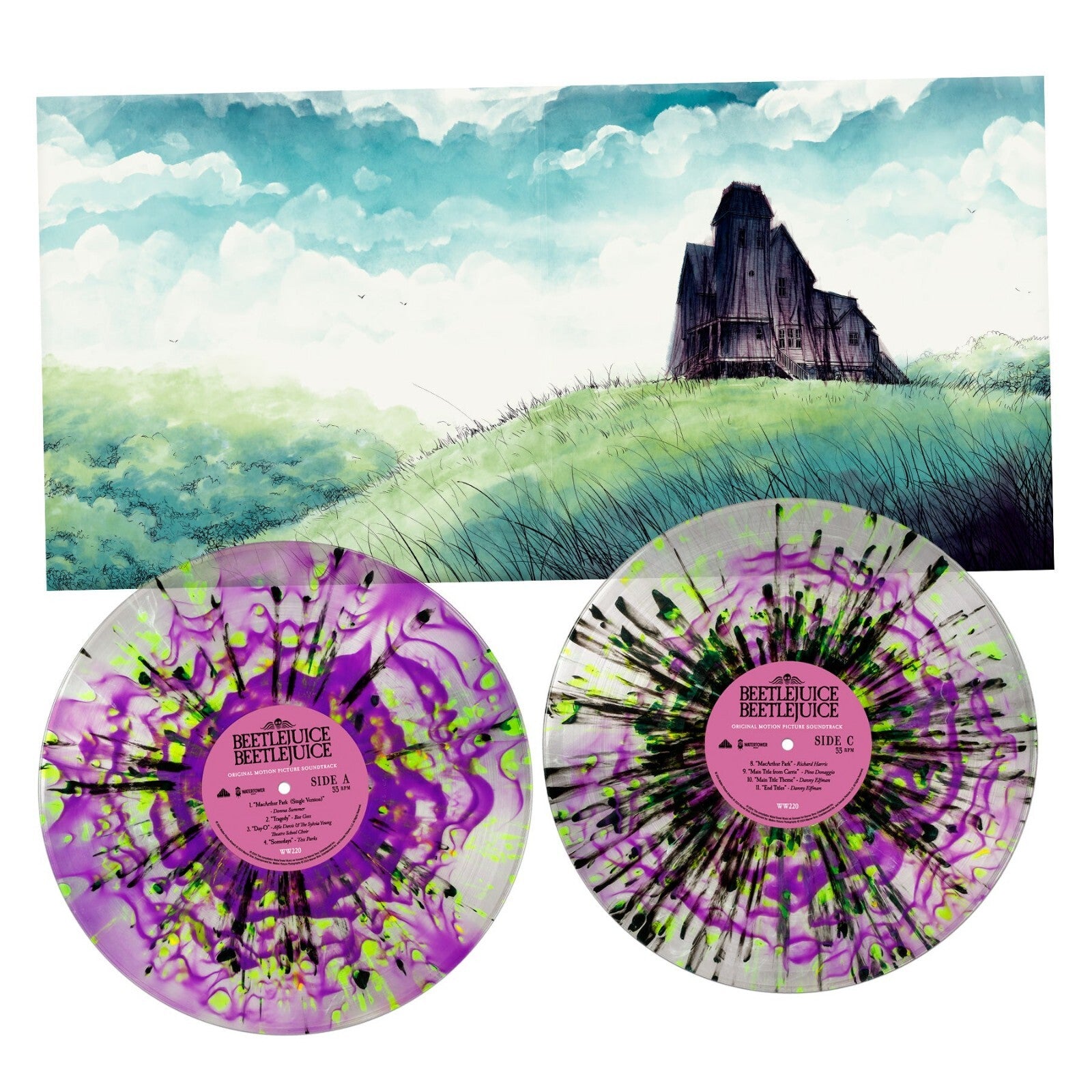 Beetlejuice Beetlejuice Soundtrack 2x PURPLE GREEN VINYL & Art Print Poster NEW!