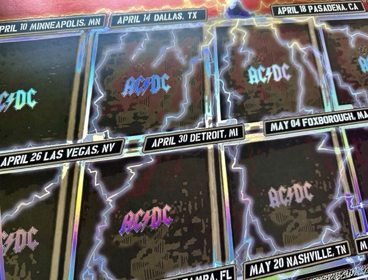 AC/DC 2025 Tour RAINBOW FOIL Poster LIMITED EDITION Power Up SIGNED AE DUBOIS
