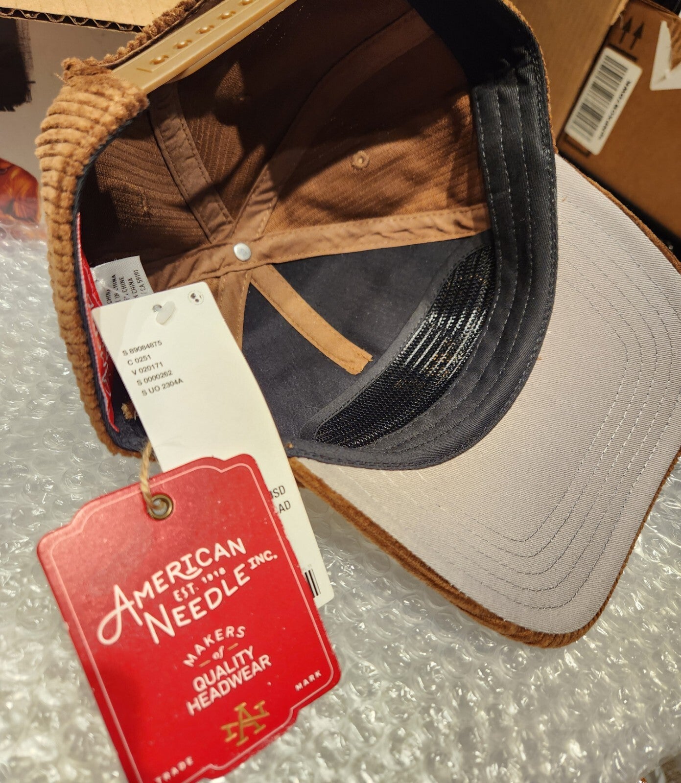 American Cowboy Brown Corduroy Snapback Hat Embroidered Trucker Country Cap