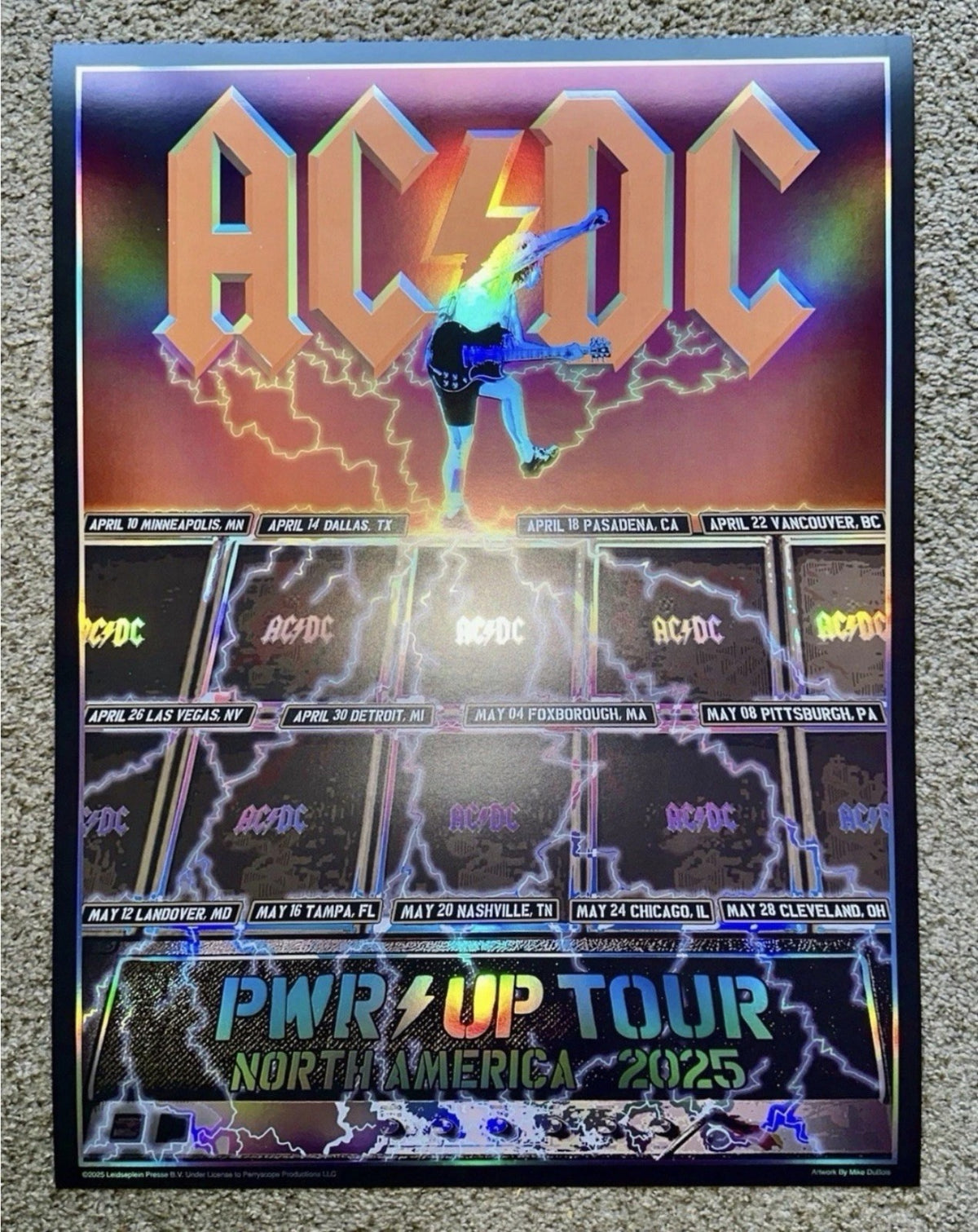 AC/DC 2025 Tour RAINBOW FOIL Poster LIMITED EDITION Power Up SIGNED AE DUBOIS