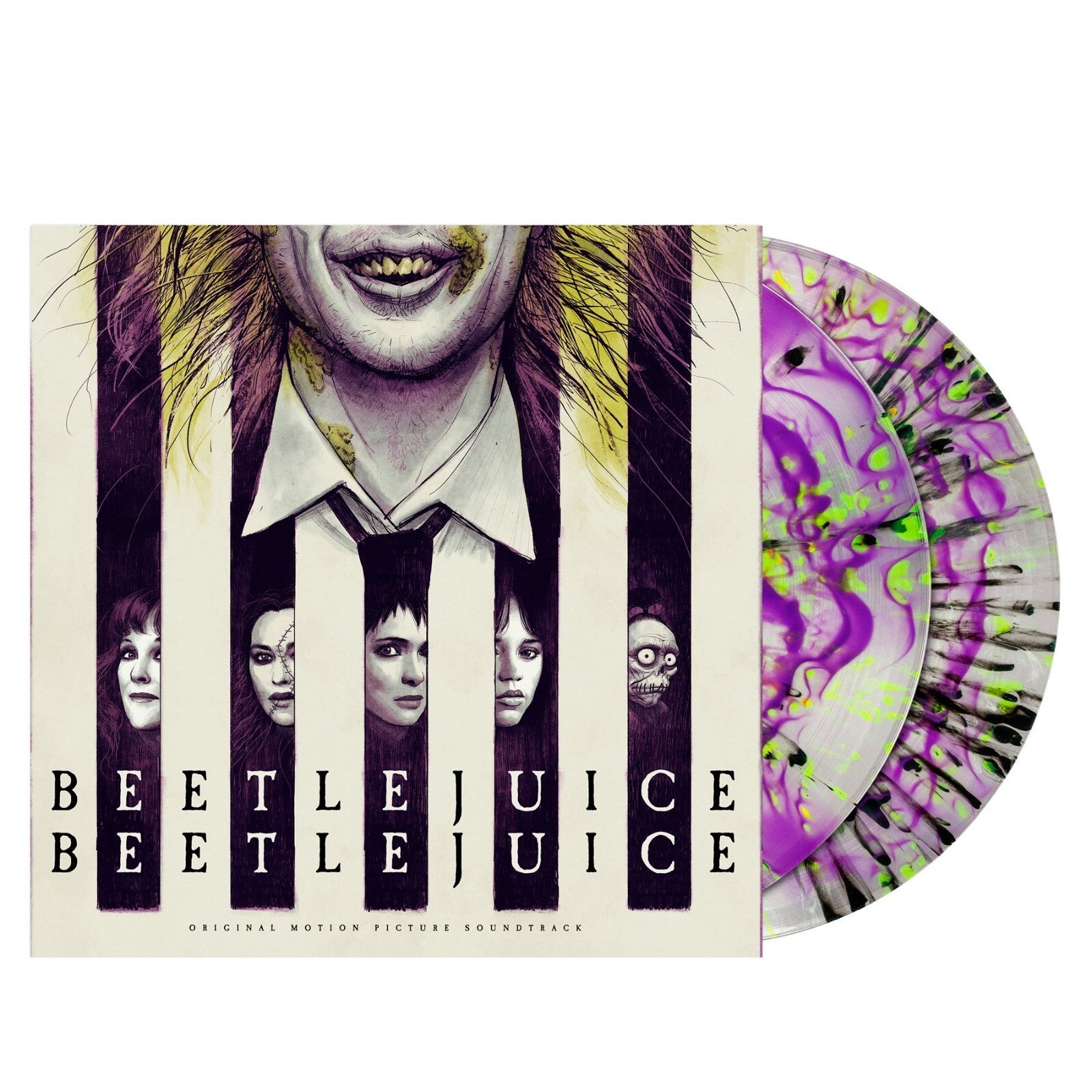 Beetlejuice Beetlejuice Soundtrack 2x PURPLE GREEN VINYL & Art Print Poster NEW!