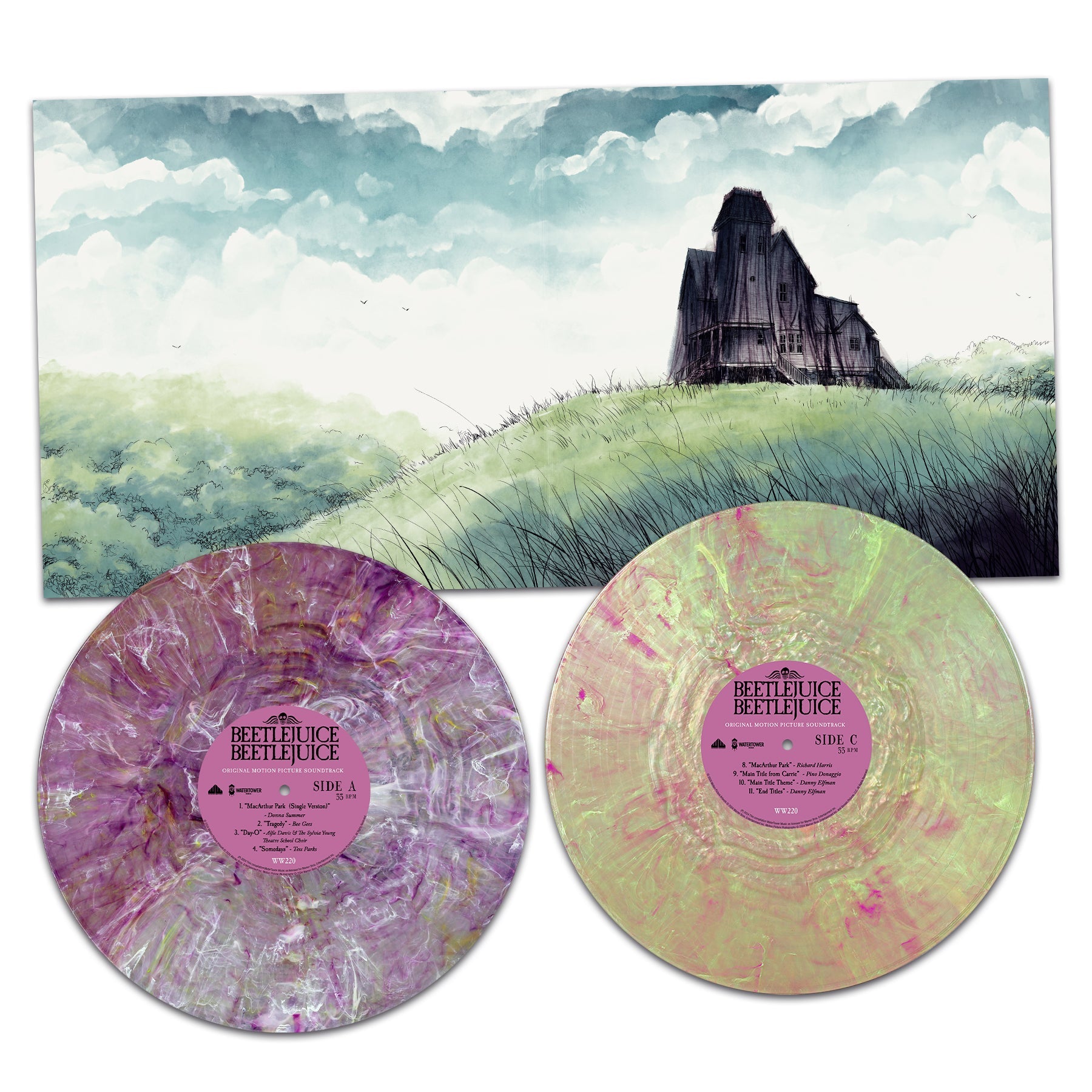 Beetlejuice Beetlejuice Soundtrack 2x PURPLE GREEN VINYL & Art Print Poster NEW!