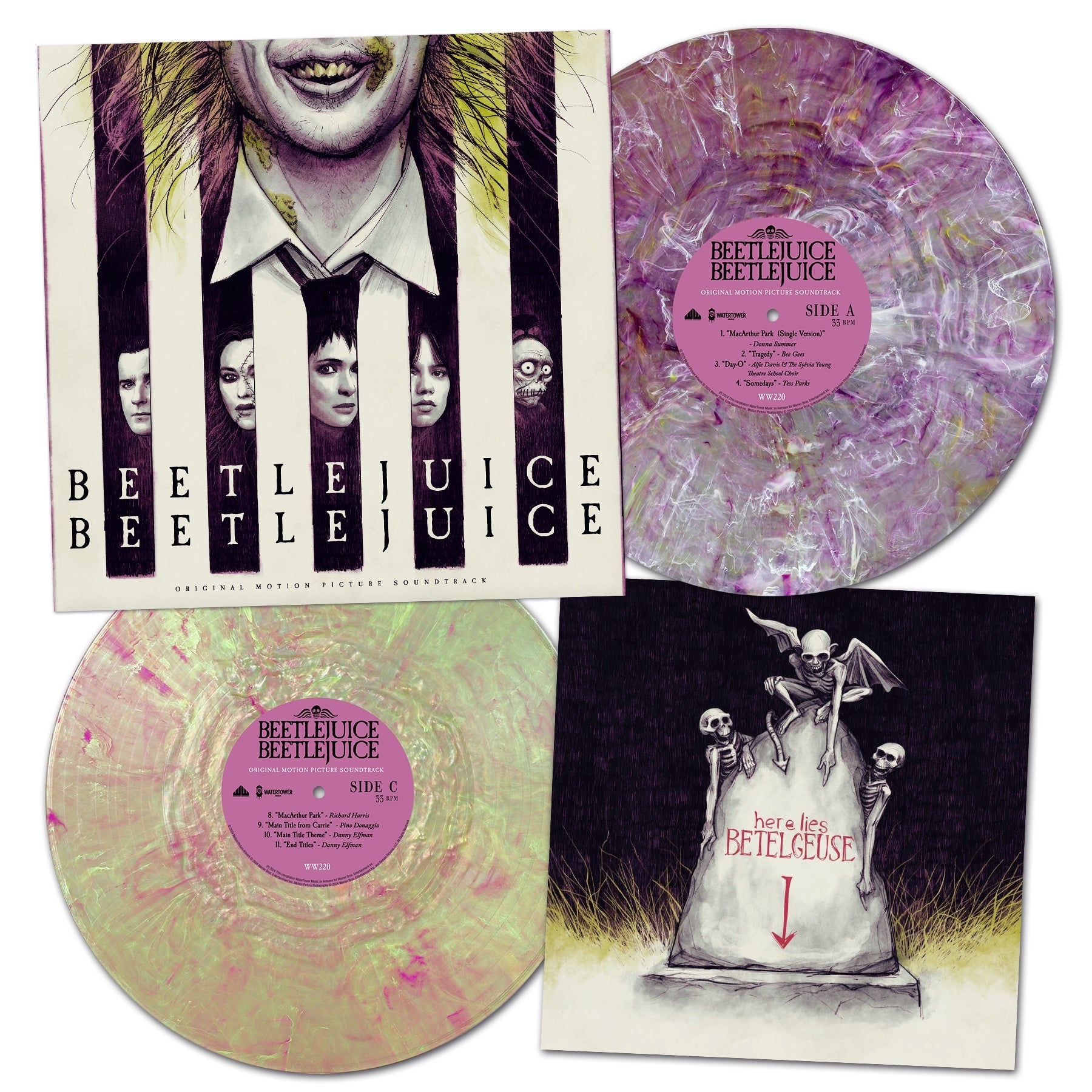 Beetlejuice Beetlejuice Soundtrack 2x PURPLE GREEN VINYL & Art Print Poster NEW!