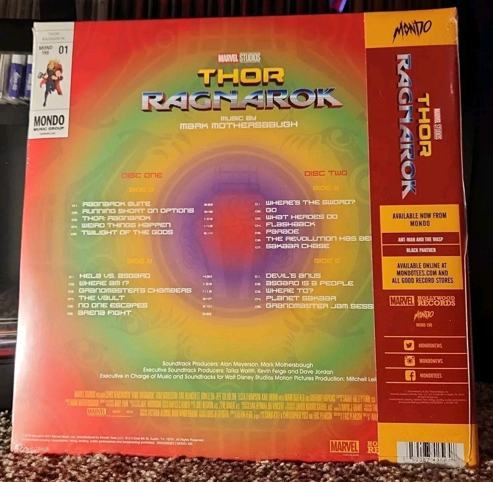 THOR RAGNAROK Marvel Soundtrack 2 LP Record on Neon Swirl Color Vinyl MONDO NEW